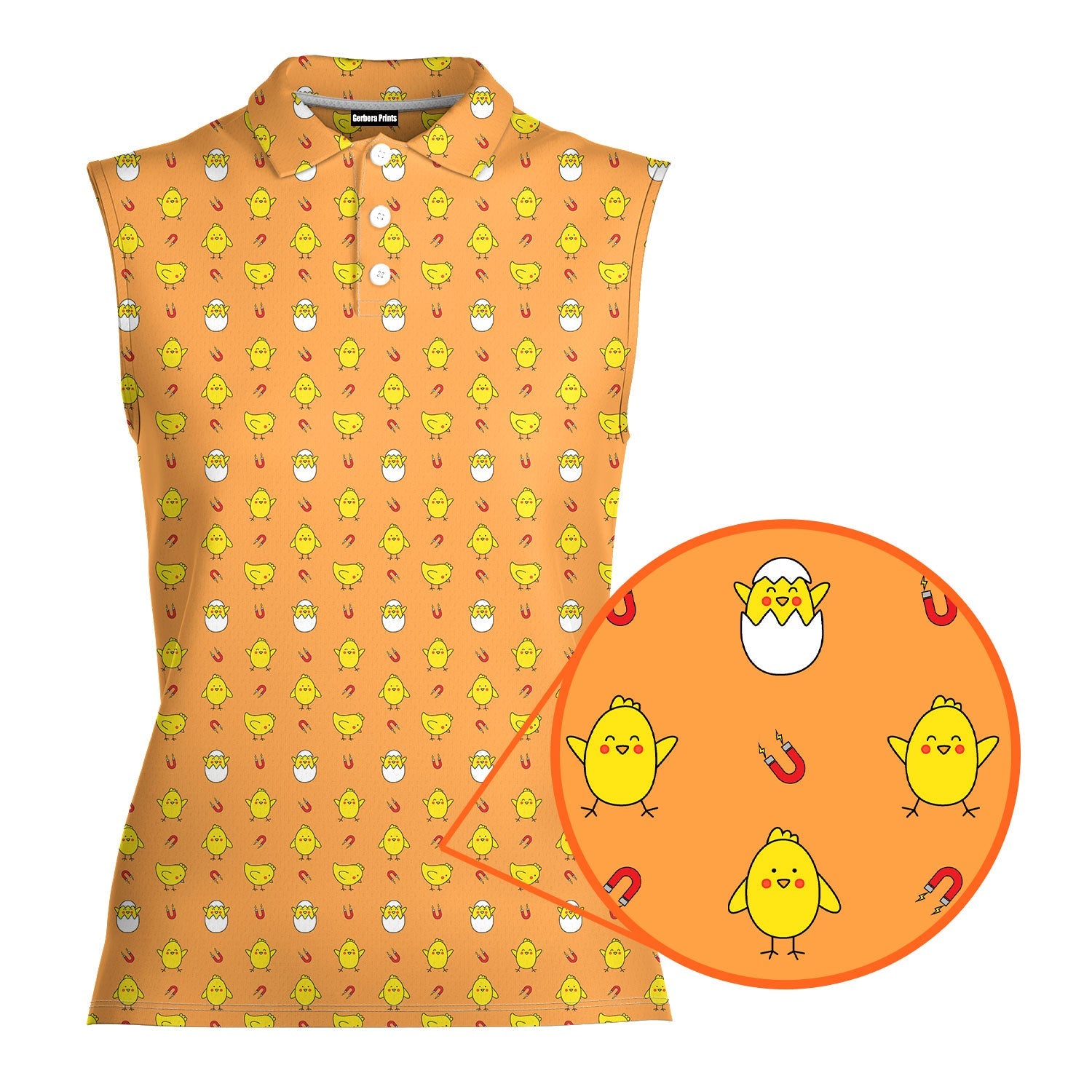 Chick Magnet-Women Sleeveless Polo Shirt-Gerbera Prints