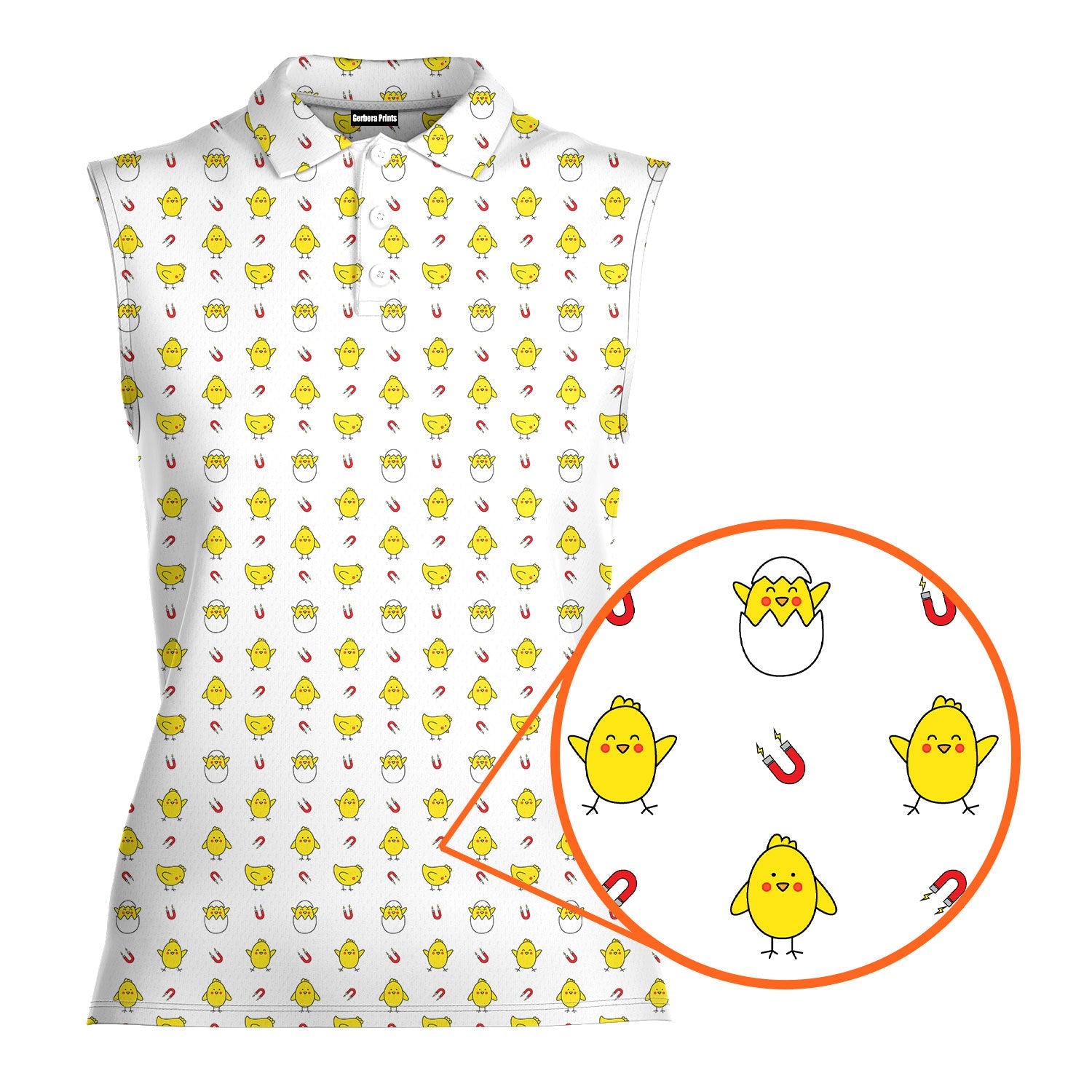 Chick Magnet-Women Sleeveless Polo Shirt-Gerbera Prints