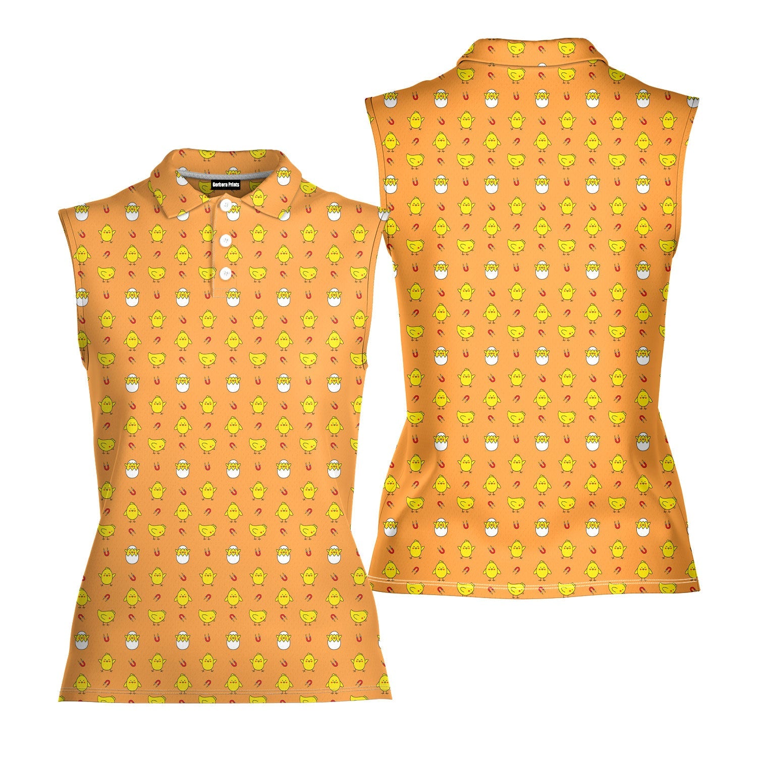Chick Magnet-Women Sleeveless Polo Shirt-Gerbera Prints