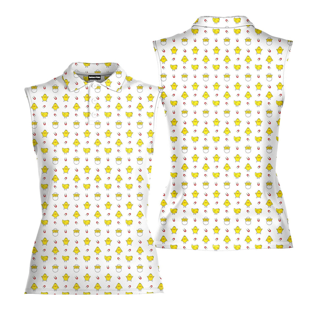 Chick Magnet-Women Sleeveless Polo Shirt-Gerbera Prints