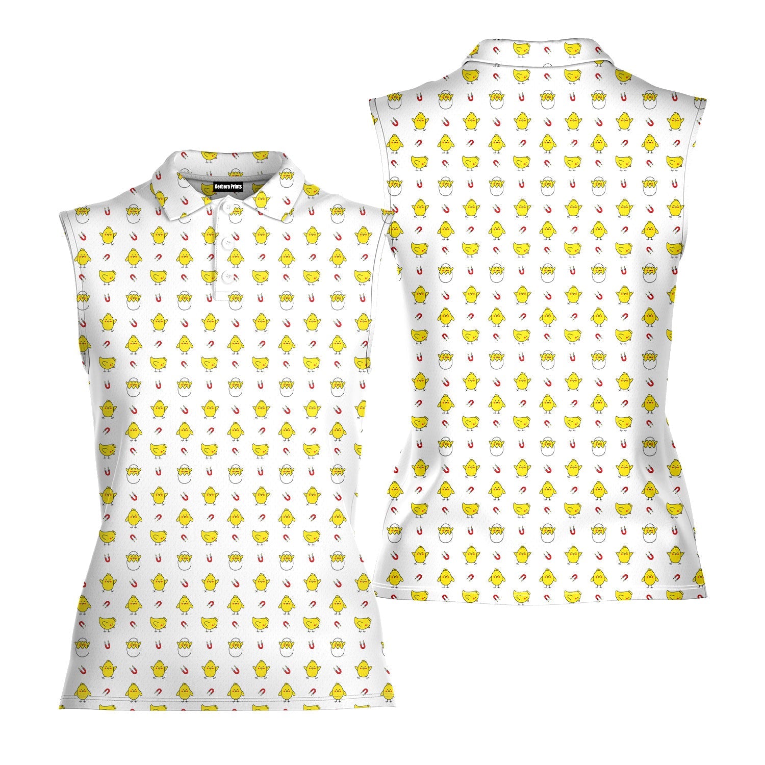 Chick Magnet-Women Sleeveless Polo Shirt-Gerbera Prints
