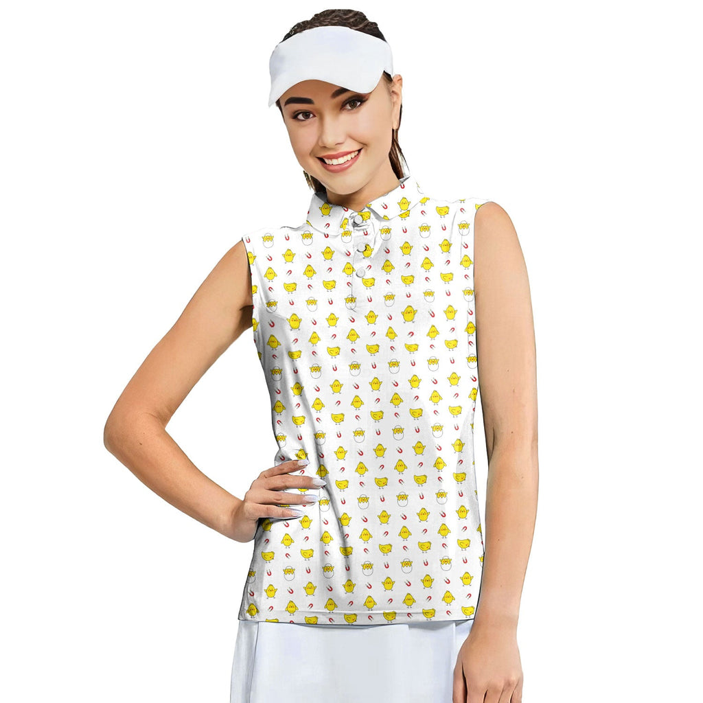 Chick Magnet-Women Sleeveless Polo Shirt-Gerbera Prints