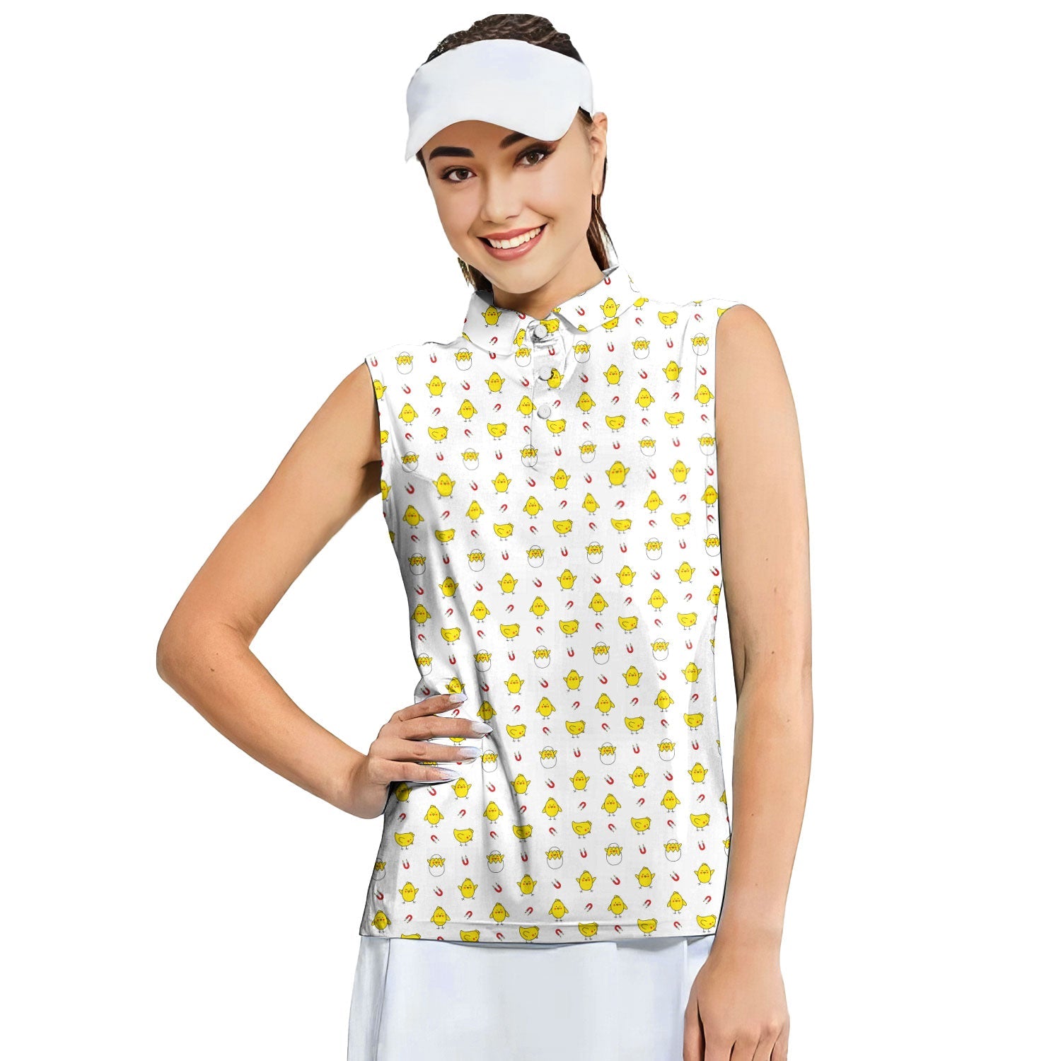 Chick Magnet-Women Sleeveless Polo Shirt-Gerbera Prints