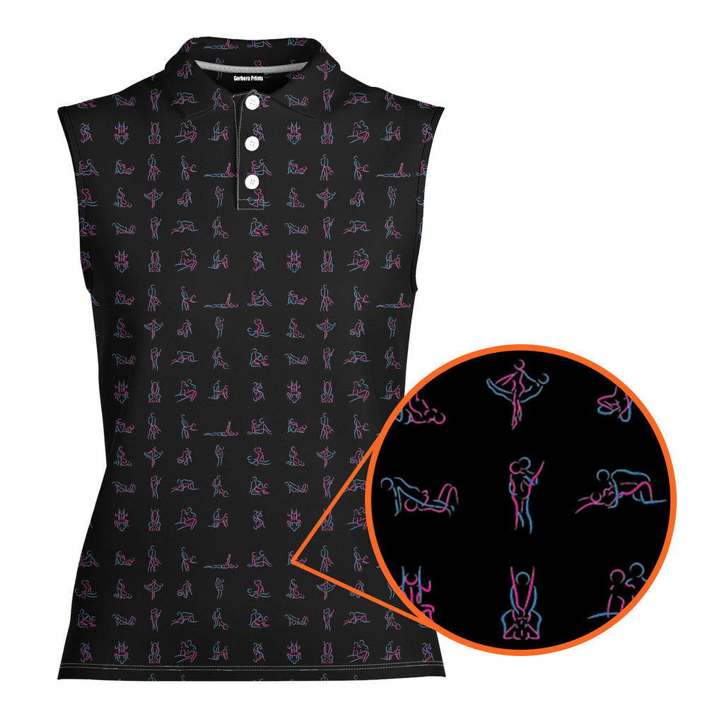 Kama Sutra-Women Sleeveless Polo Shirt-Gerbera Prints