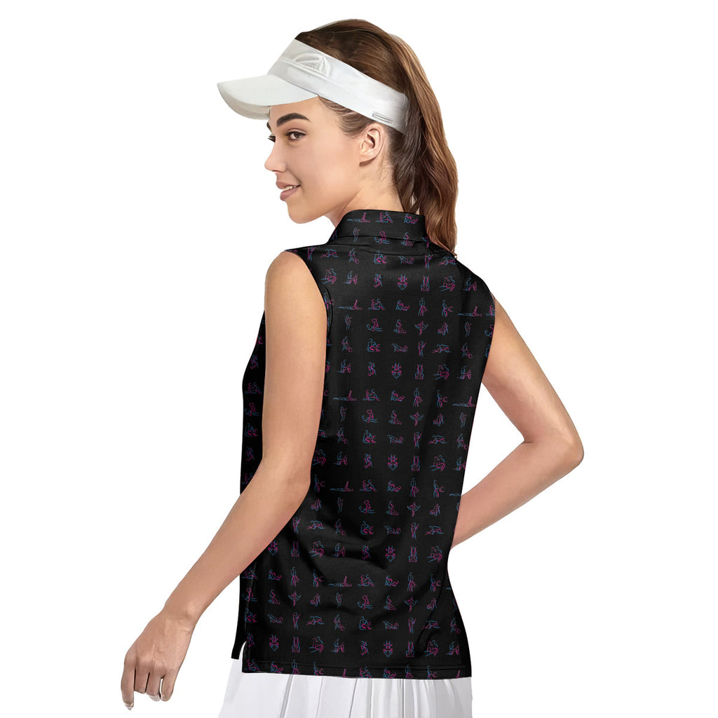 Kama Sutra-Women Sleeveless Polo Shirt-Gerbera Prints