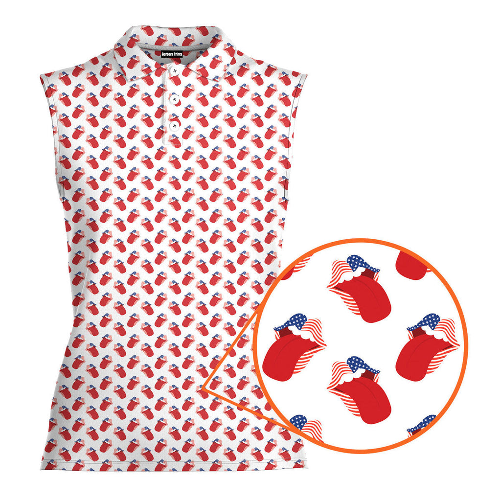 Greatest Lips American-Women Sleeveless Polo Shirt-Gerbera Prints