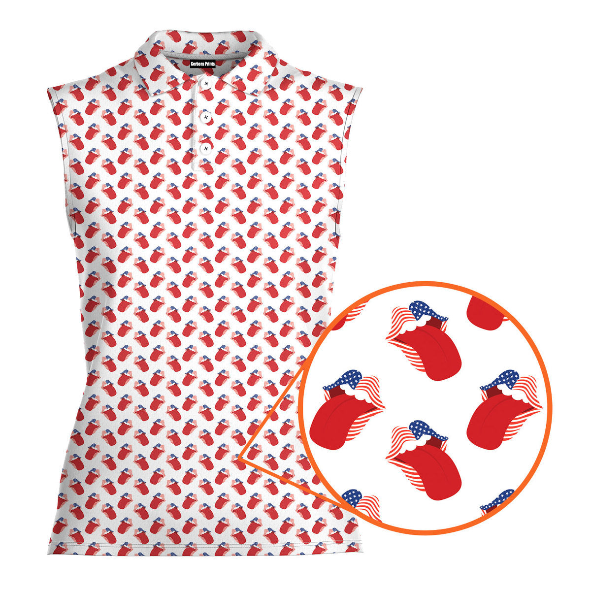 Greatest Lips American-Women Sleeveless Polo Shirt-Gerbera Prints