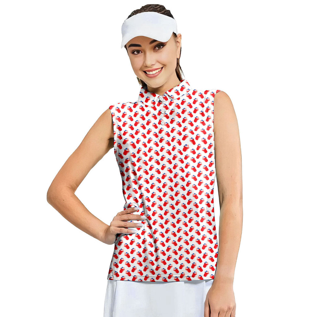 Greatest Lips American-Women Sleeveless Polo Shirt-Gerbera Prints