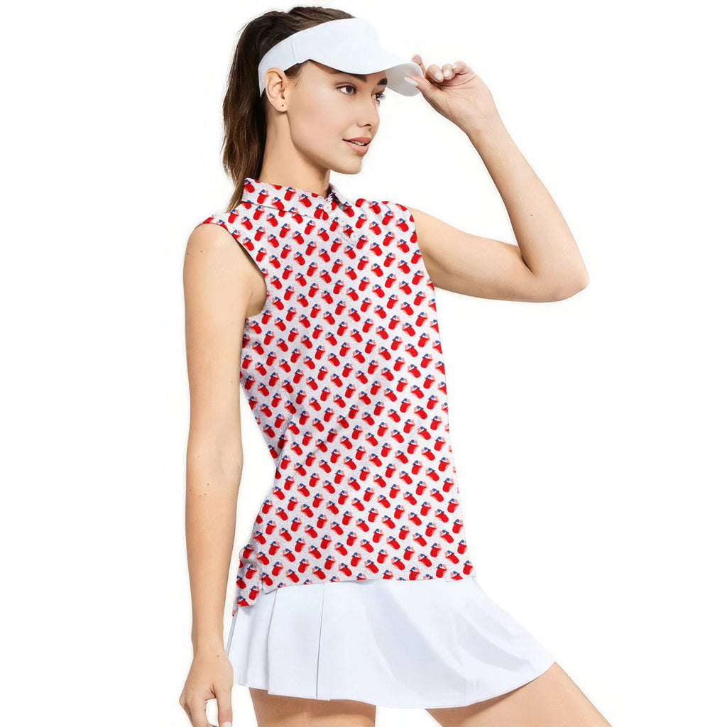 Greatest Lips American-Women Sleeveless Polo Shirt-Gerbera Prints