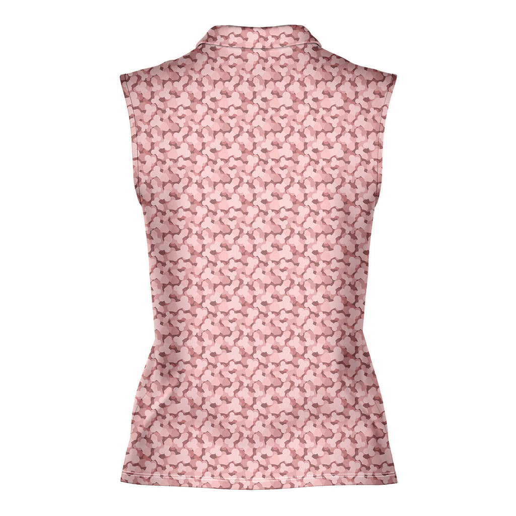 Frank and Beans Pink-Women Sleeveless Polo Shirt-Gerbera Prints