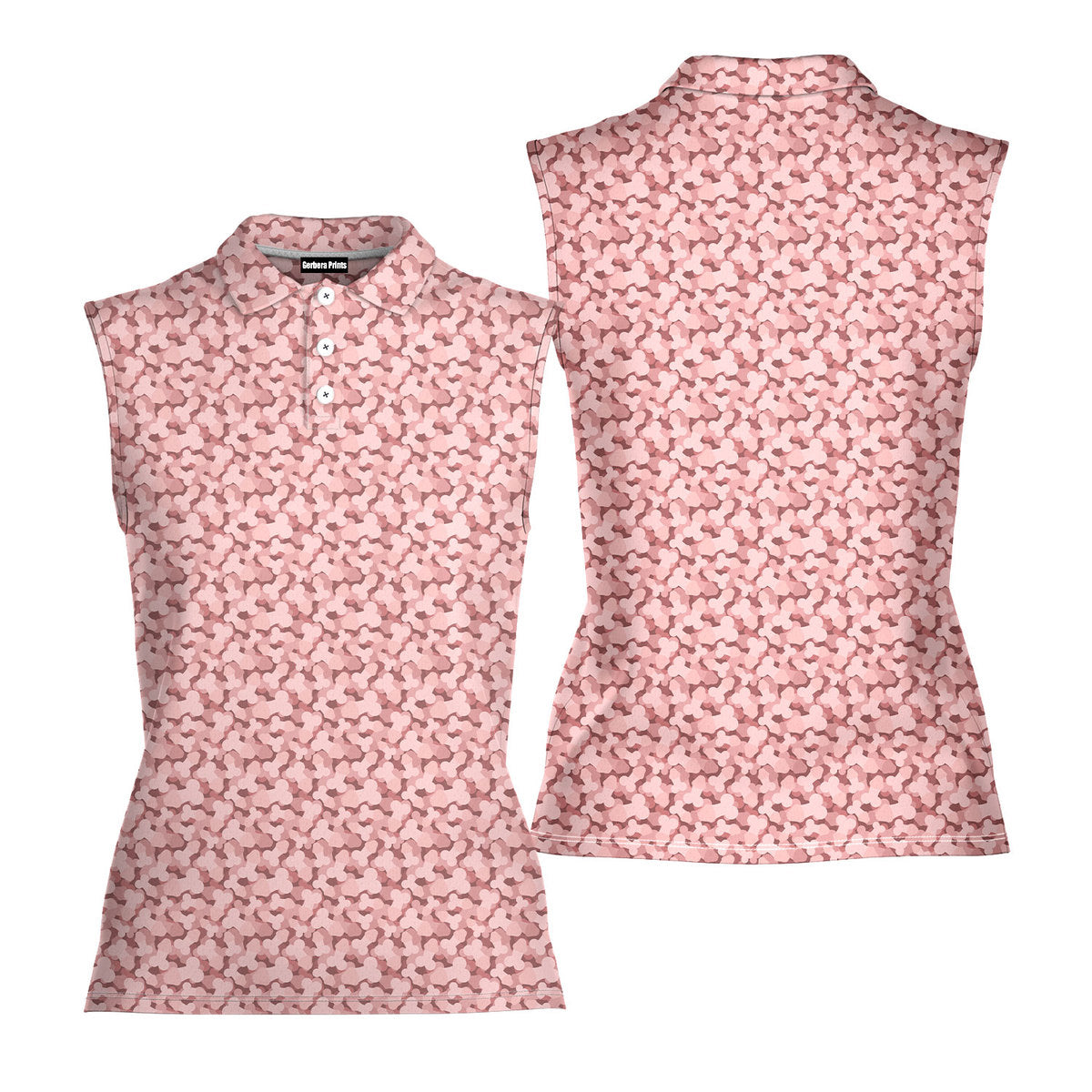 Frank and Beans Pink-Women Sleeveless Polo Shirt-Gerbera Prints