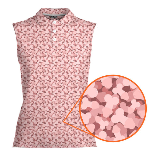 Frank and Beans Pink-Women Sleeveless Polo Shirt-Gerbera Prints