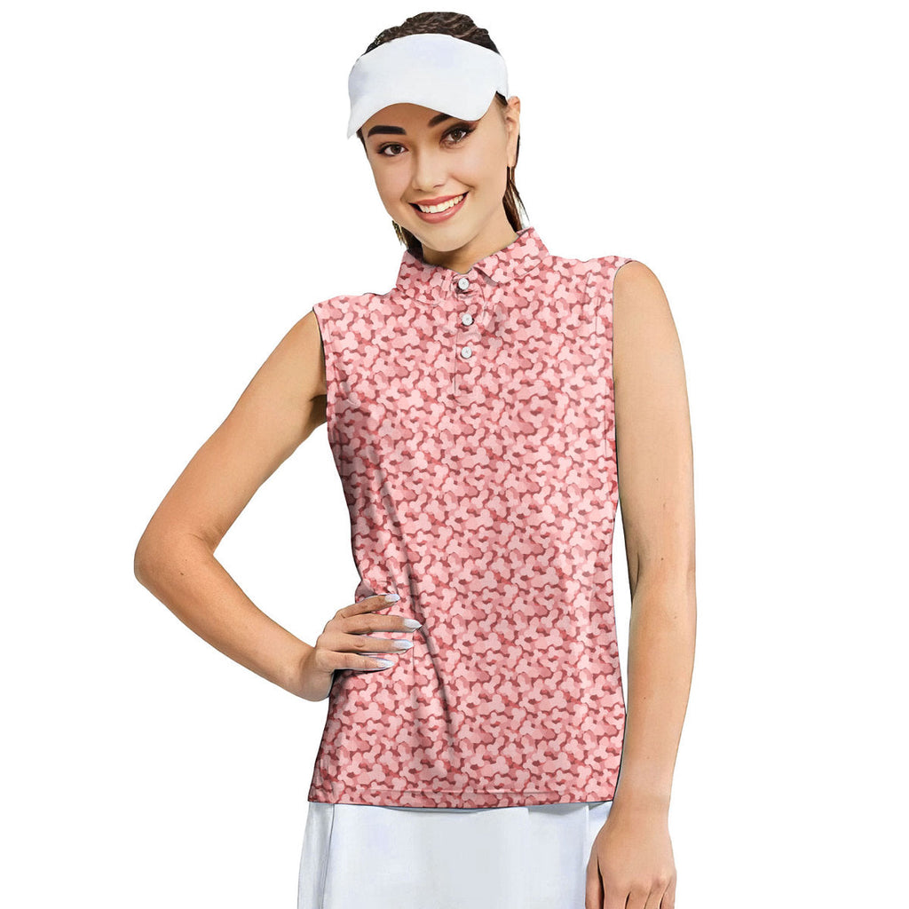 Frank and Beans Pink-Women Sleeveless Polo Shirt-Gerbera Prints