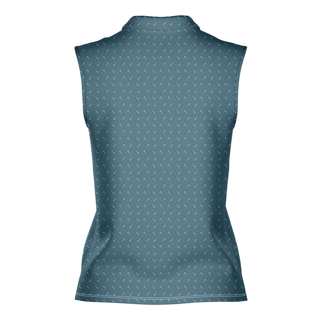 Frank and Beans Blue-Women Sleeveless Polo Shirt-Gerbera Prints