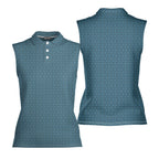 Frank and Beans Blue-Women Sleeveless Polo Shirt-Gerbera Prints