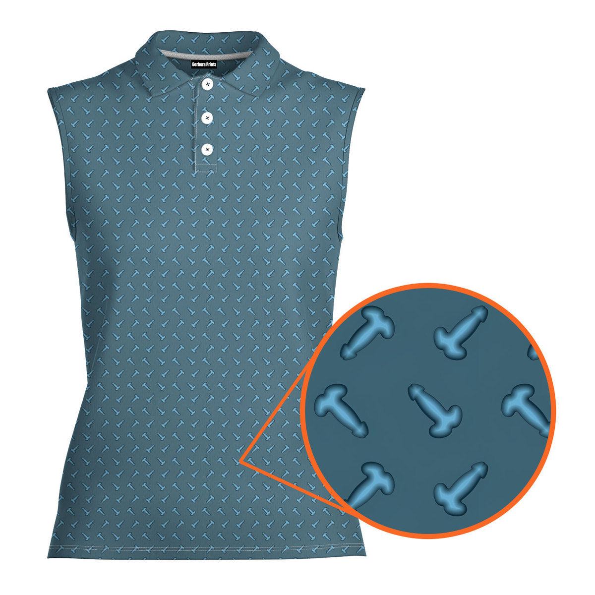 Frank and Beans Blue-Women Sleeveless Polo Shirt-Gerbera Prints