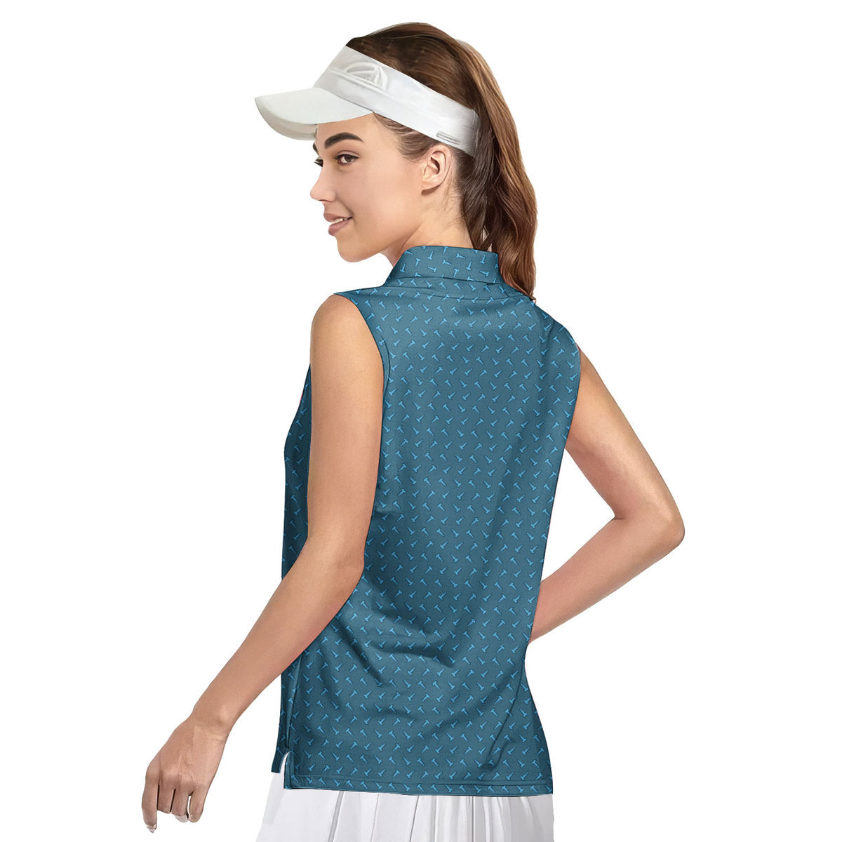 Frank and Beans Blue-Women Sleeveless Polo Shirt-Gerbera Prints