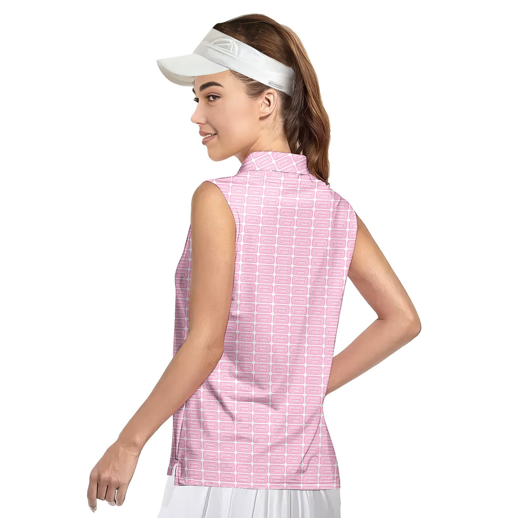 Pound Town-Women Sleeveless Polo Shirt-Gerbera Prints