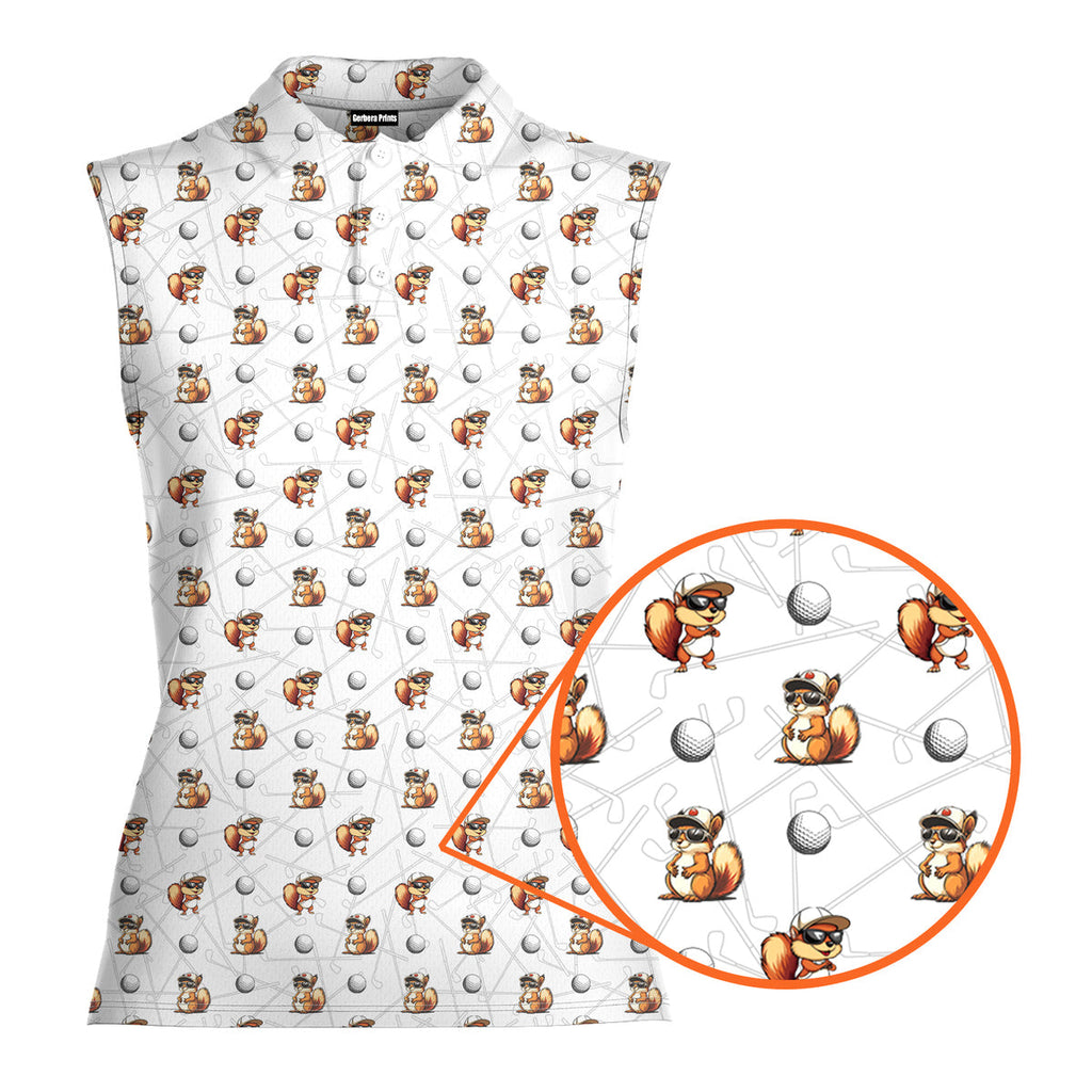 Squirrel-Women Sleeveless Polo Shirt-Gerbera Prints