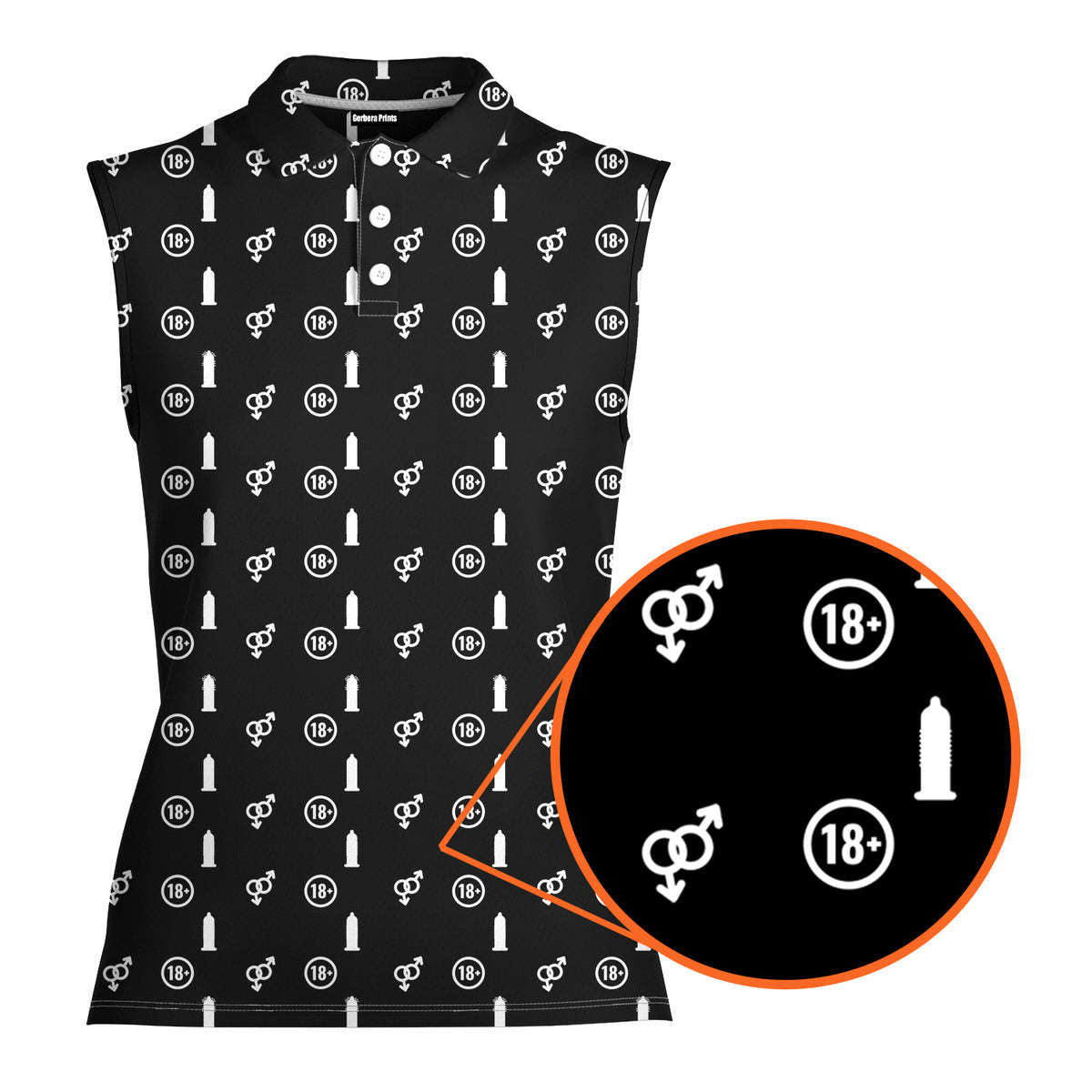White Circle-Women Sleeveless Polo Shirt-Gerbera Prints