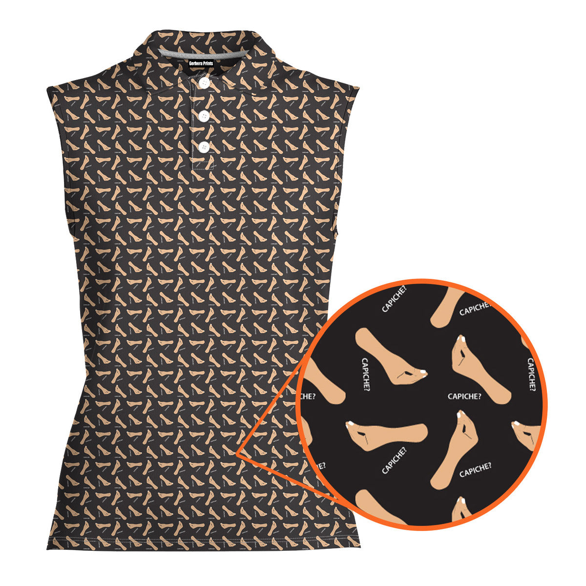 Capiche Italian Hand-Women Sleeveless Polo Shirt-Gerbera Prints