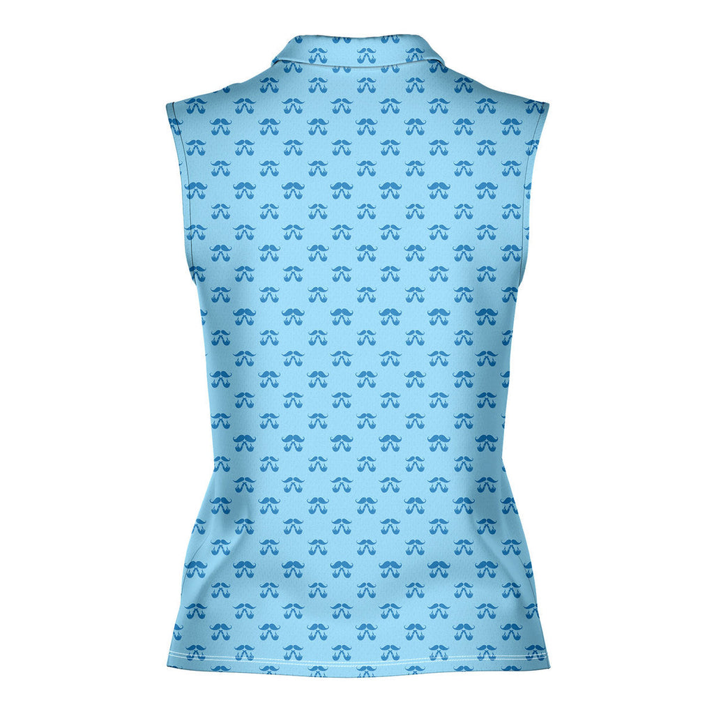Moustache Blue-Women Sleeveless Polo Shirt-Gerbera Prints