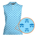 Moustache Blue-Women Sleeveless Polo Shirt-Gerbera Prints