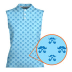 Moustache Blue-Women Sleeveless Polo Shirt-Gerbera Prints