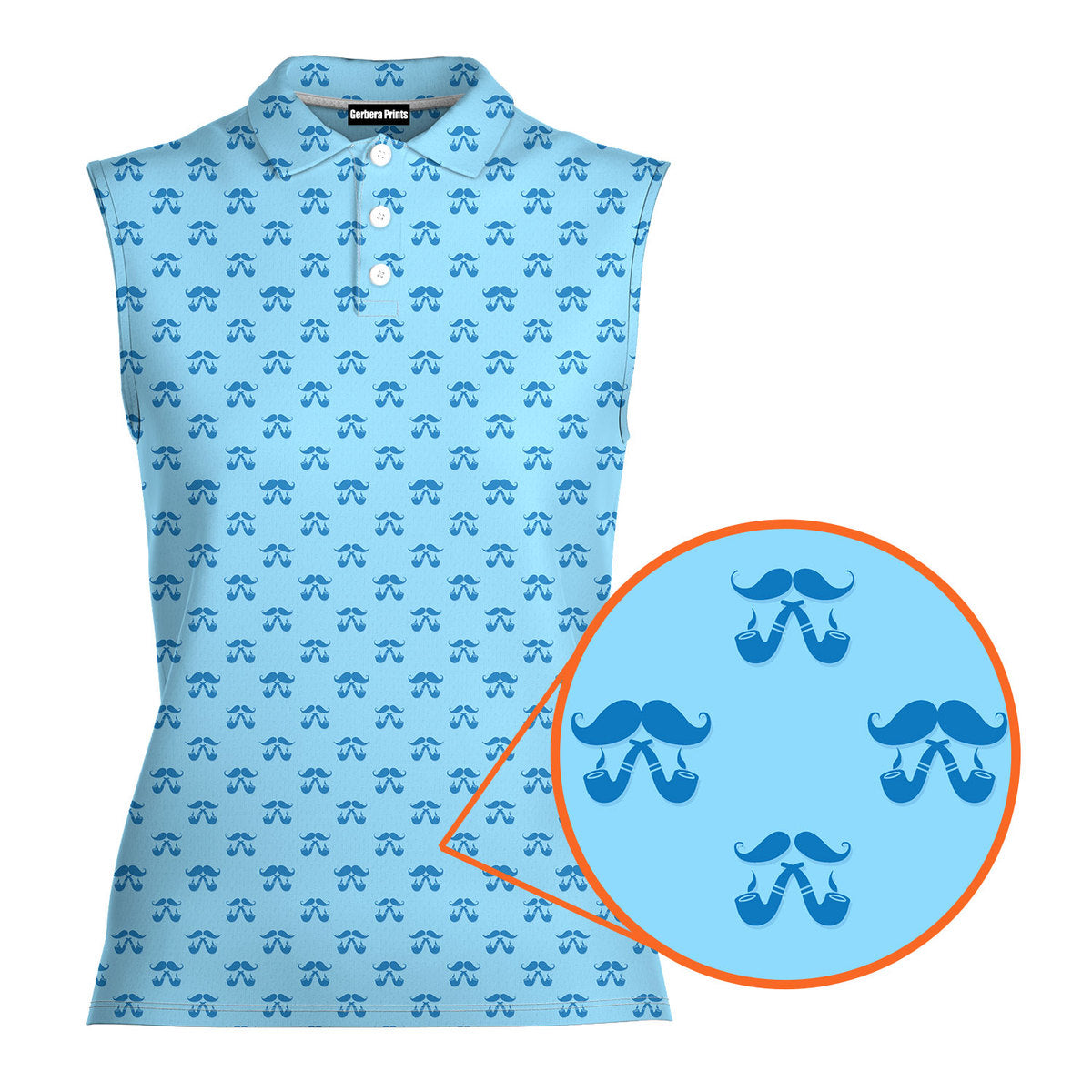 Moustache Blue-Women Sleeveless Polo Shirt-Gerbera Prints
