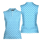 Moustache Blue-Women Sleeveless Polo Shirt-Gerbera Prints