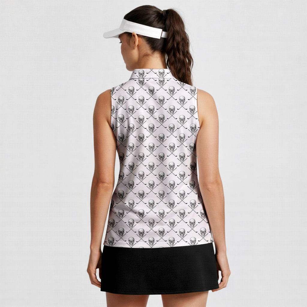 Skull Golf-Women Sleeveless Polo Shirt-Gerbera Prints