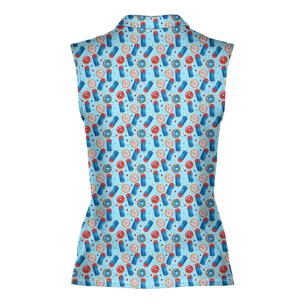 Patriotic Rocket Ice-Pop-Women Sleeveless Polo Shirt-Gerbera Prints