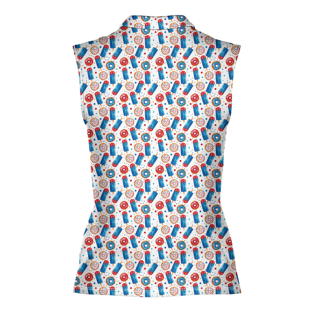 Patriotic Rocket Ice-Pop-Women Sleeveless Polo Shirt-Gerbera Prints