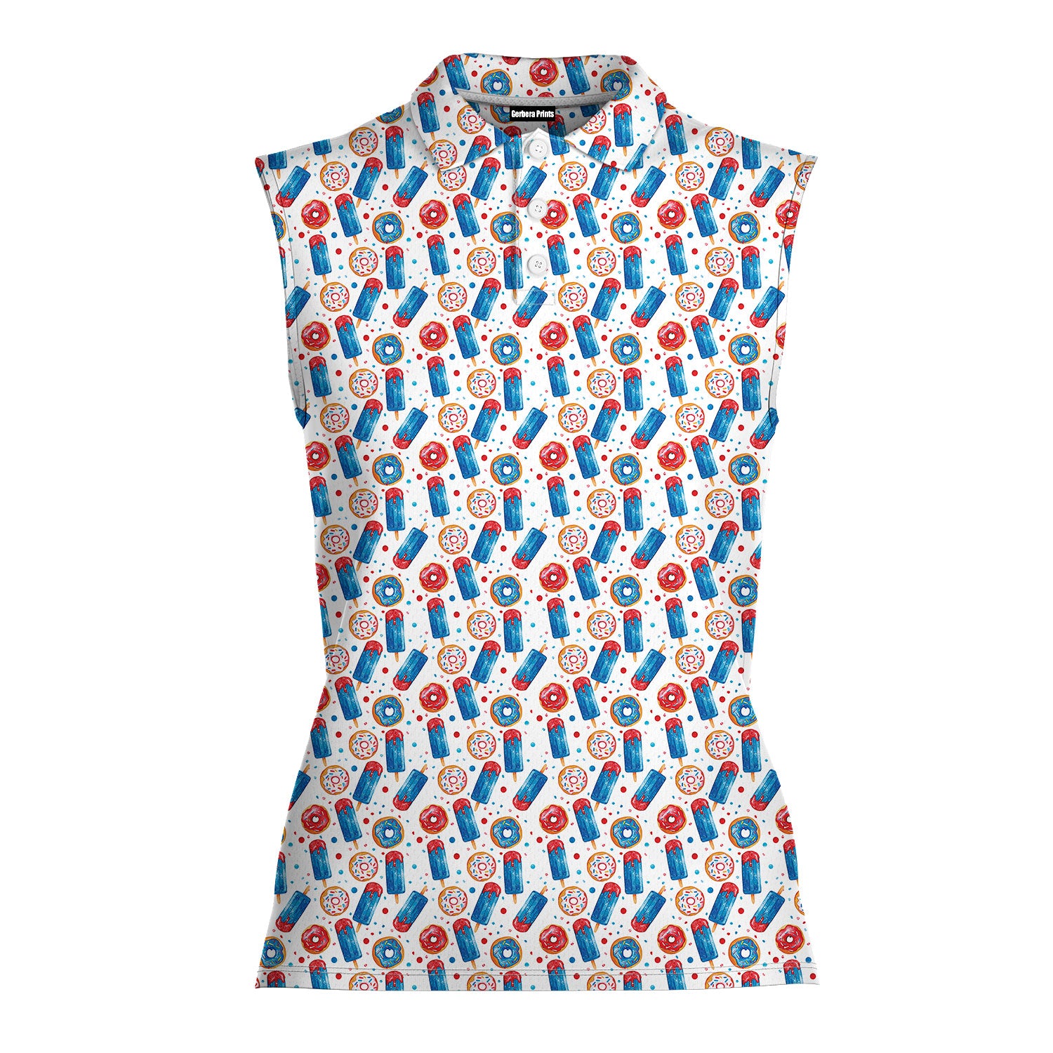 Patriotic Rocket Ice-Pop-Women Sleeveless Polo Shirt-Gerbera Prints