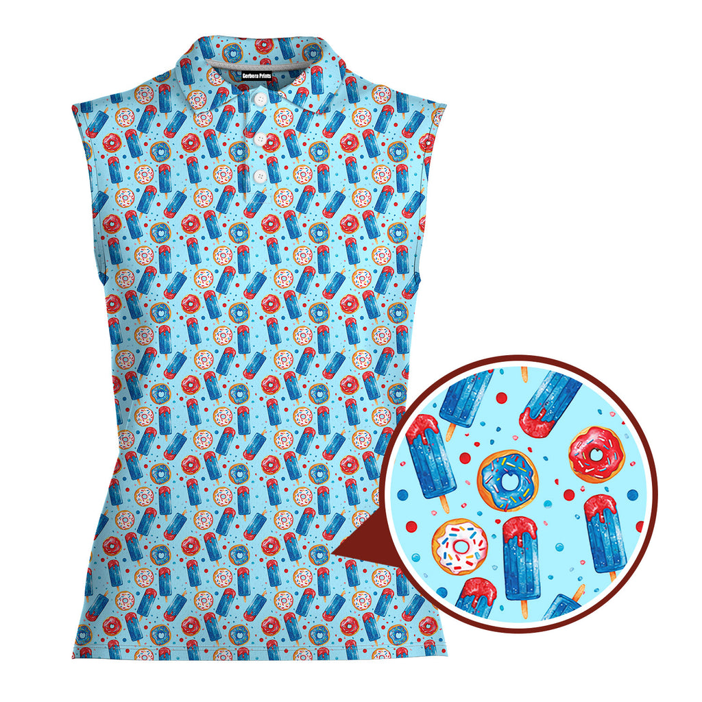 Patriotic Rocket Ice-Pop-Women Sleeveless Polo Shirt-Gerbera Prints