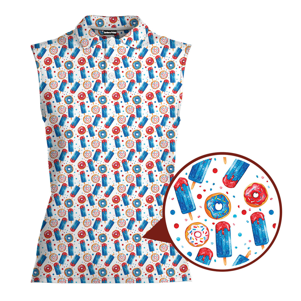 Patriotic Rocket Ice-Pop-Women Sleeveless Polo Shirt-Gerbera Prints