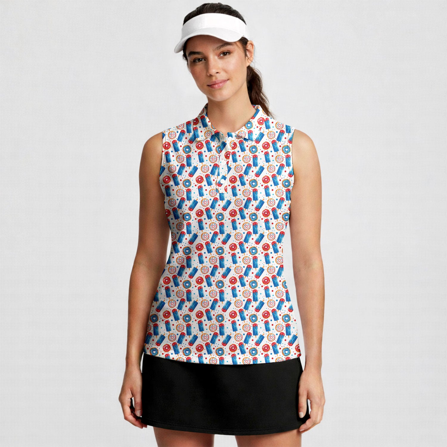Patriotic Rocket Ice-Pop-Women Sleeveless Polo Shirt-Gerbera Prints