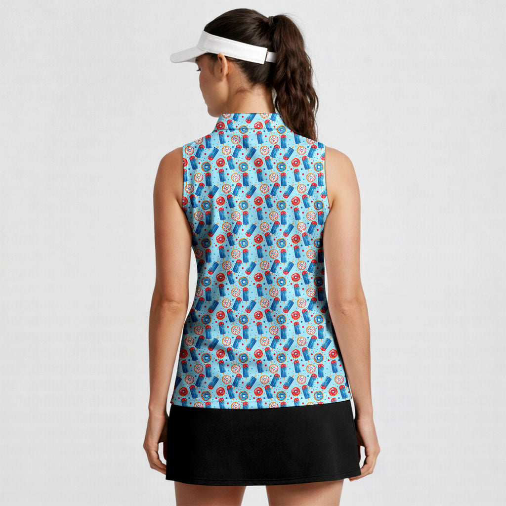 Patriotic Rocket Ice-Pop-Women Sleeveless Polo Shirt-Gerbera Prints