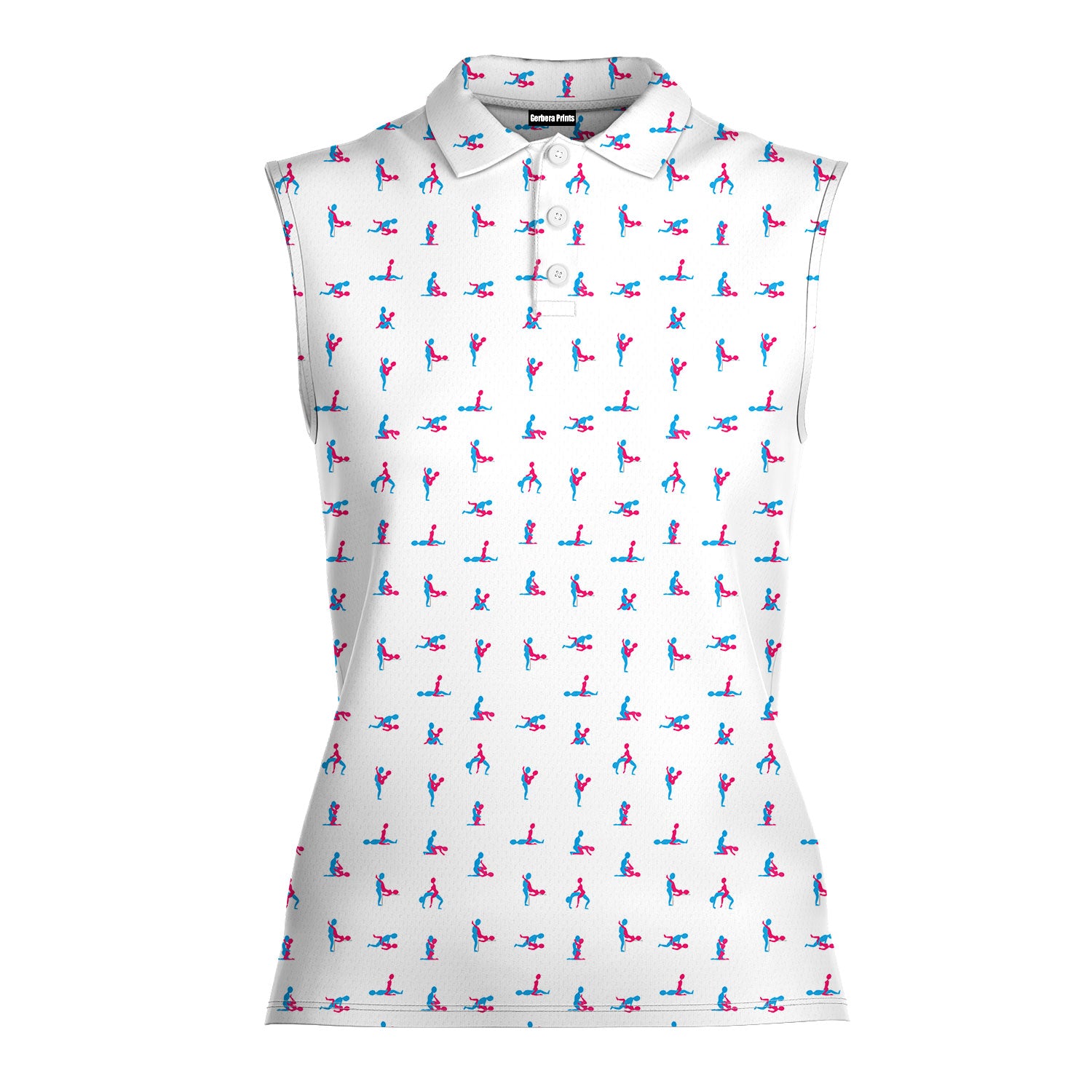 Kama Sutra-Women Sleeveless Polo Shirt-Gerbera Prints