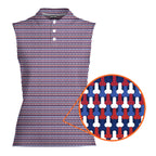 Frank and Beans Funny American-Women Sleeveless Polo Shirt-Gerbera Prints