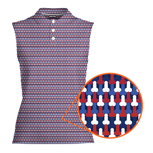 Frank and Beans Funny American-Women Sleeveless Polo Shirt-Gerbera Prints