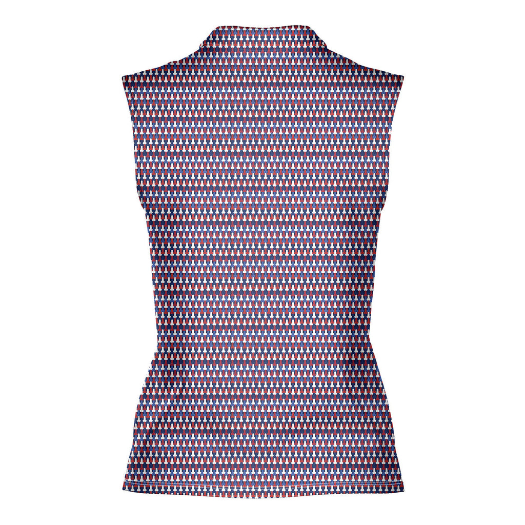 Frank and Beans Funny American-Women Sleeveless Polo Shirt-Gerbera Prints