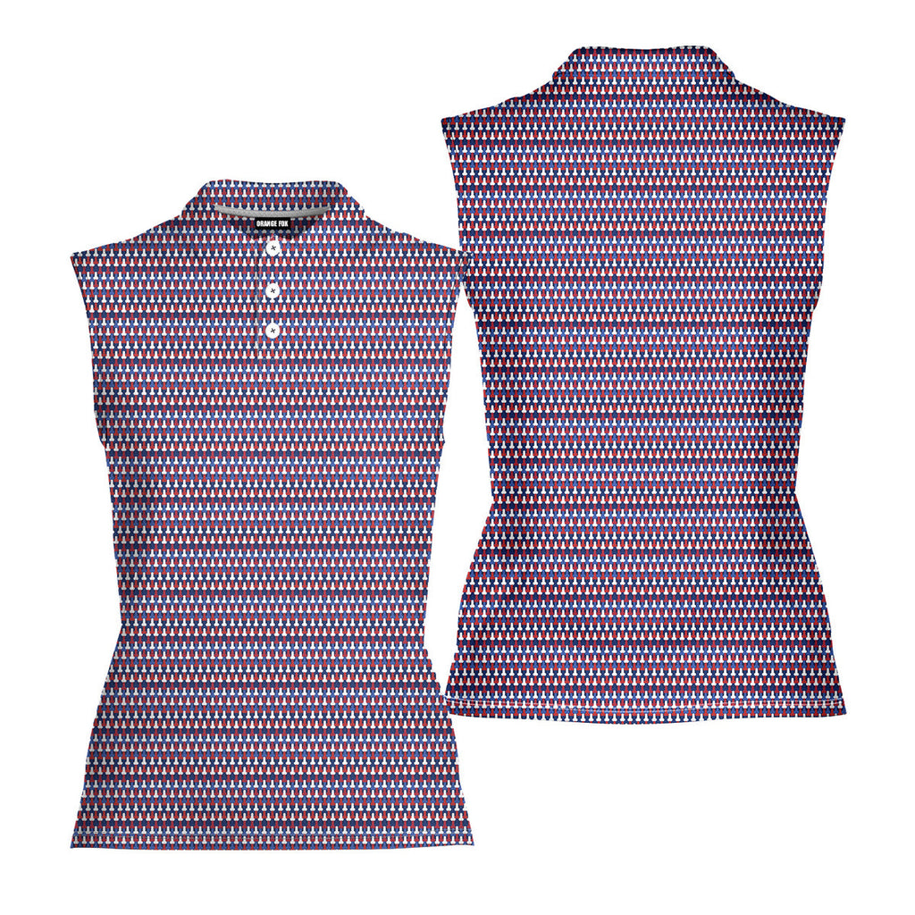 Frank and Beans Funny American-Women Sleeveless Polo Shirt-Gerbera Prints
