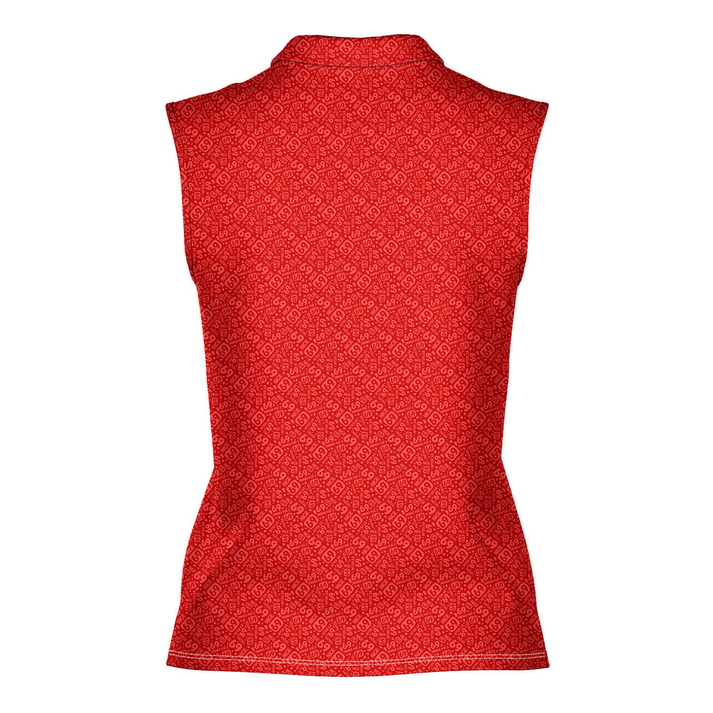 Sixty Nine-Women Sleeveless Polo Shirt-Gerbera Prints