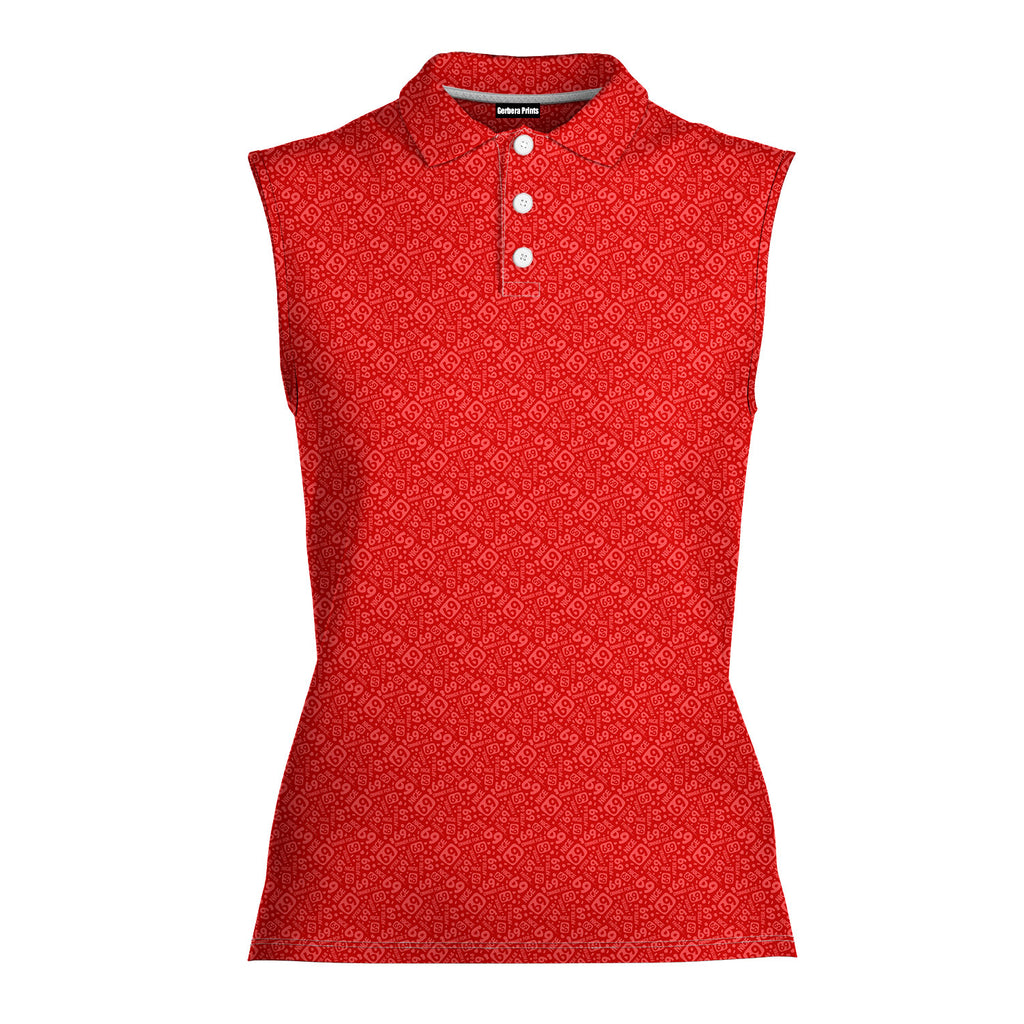 Sixty Nine-Women Sleeveless Polo Shirt-Gerbera Prints