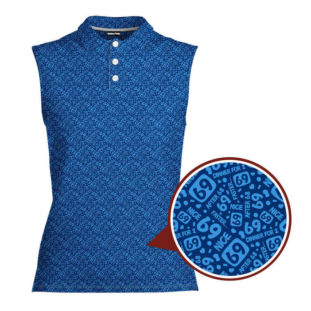 Sixty Nine-Women Sleeveless Polo Shirt-Gerbera Prints