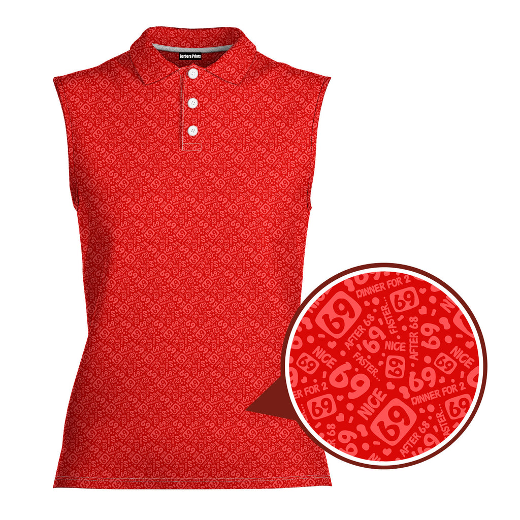 Sixty Nine-Women Sleeveless Polo Shirt-Gerbera Prints