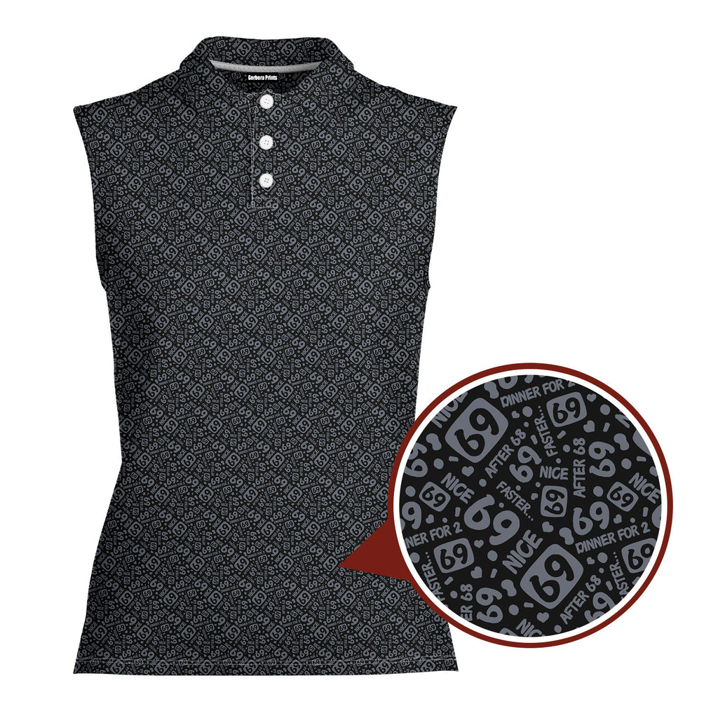 Sixty Nine-Women Sleeveless Polo Shirt-Gerbera Prints