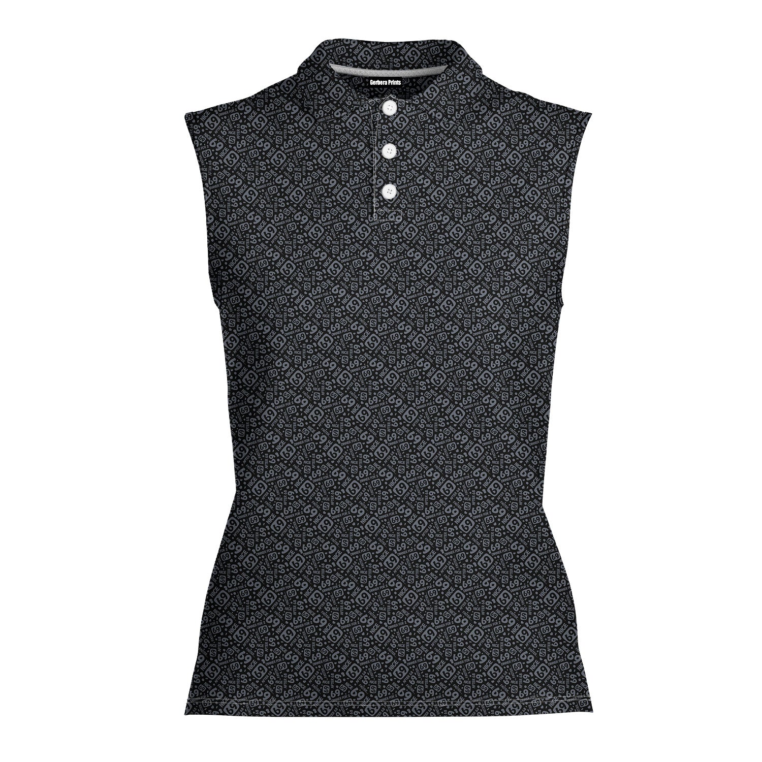 Sixty Nine-Women Sleeveless Polo Shirt-Gerbera Prints