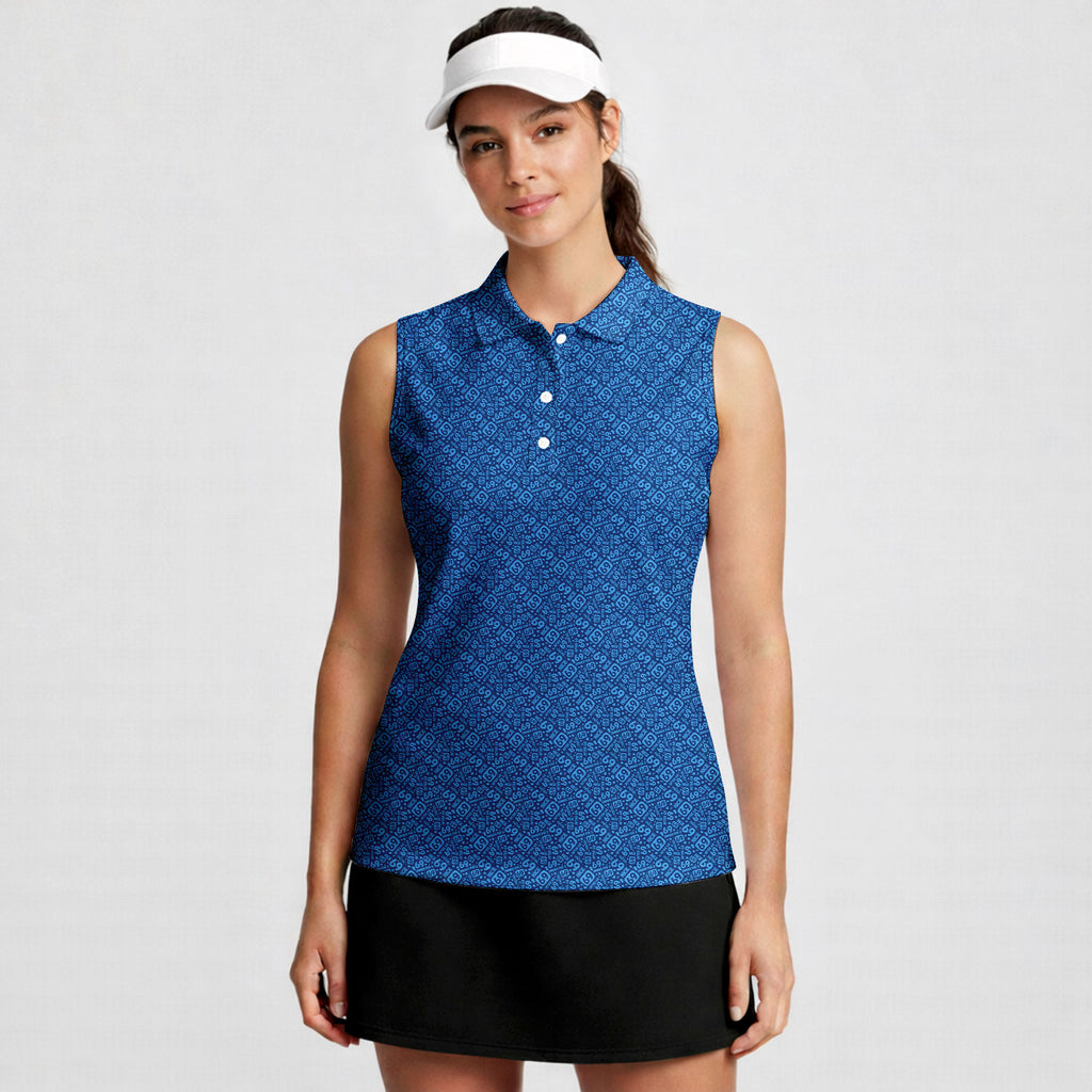 Sixty Nine-Women Sleeveless Polo Shirt-Gerbera Prints